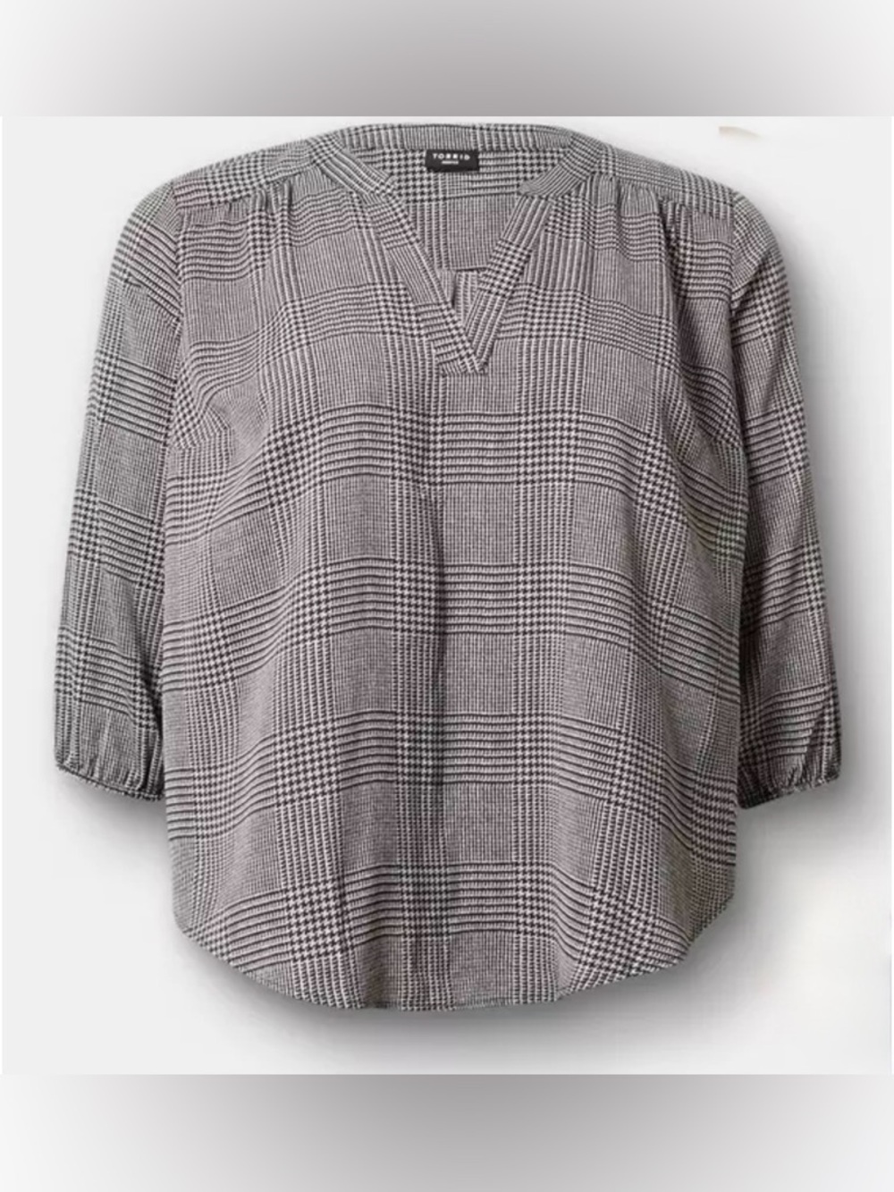 Glen Plaid black/white v-neck blouse